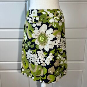J.Crew Floral Print Mini Skirt Womens Size 2 Green White Black Mod Retro‎